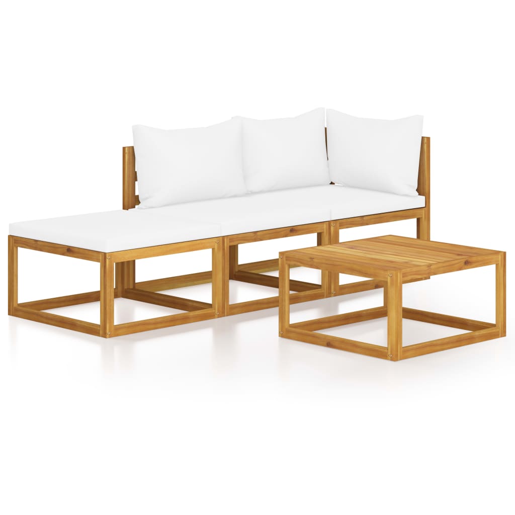 4-delige Loungeset met kussens massief acaciahout crème is nu te koop bij PeponiXL, paradijselijk wonen!