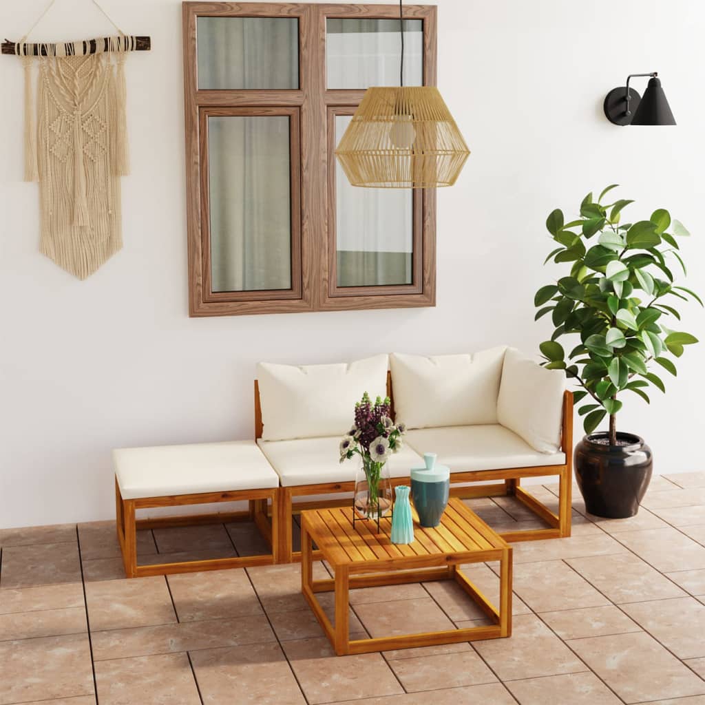 4-delige Loungeset met kussens massief acaciahout crème is nu te koop bij PeponiXL, paradijselijk wonen!