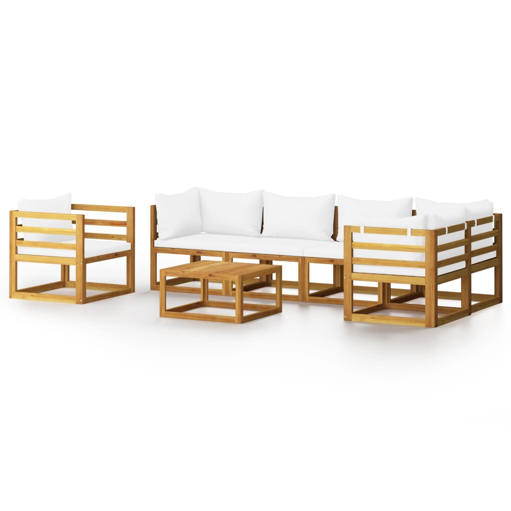 7-delige Loungeset met kussens massief acaciahout crème is nu te koop bij PeponiXL, paradijselijk wonen!