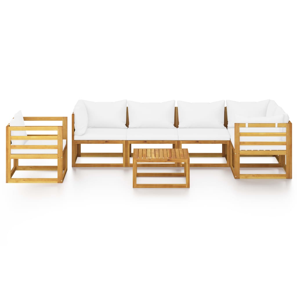 7-delige Loungeset met kussens massief acaciahout crème is nu te koop bij PeponiXL, paradijselijk wonen!