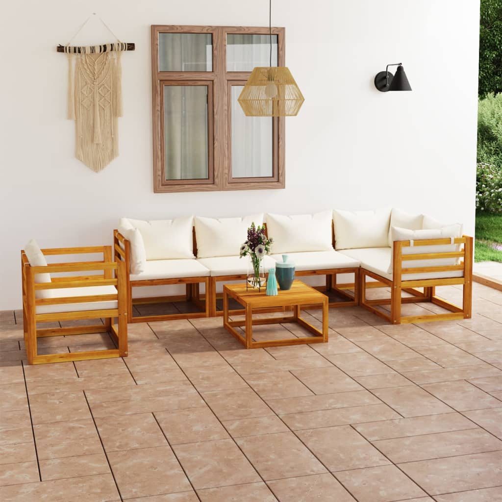 7-delige Loungeset met kussens massief acaciahout crème is nu te koop bij PeponiXL, paradijselijk wonen!