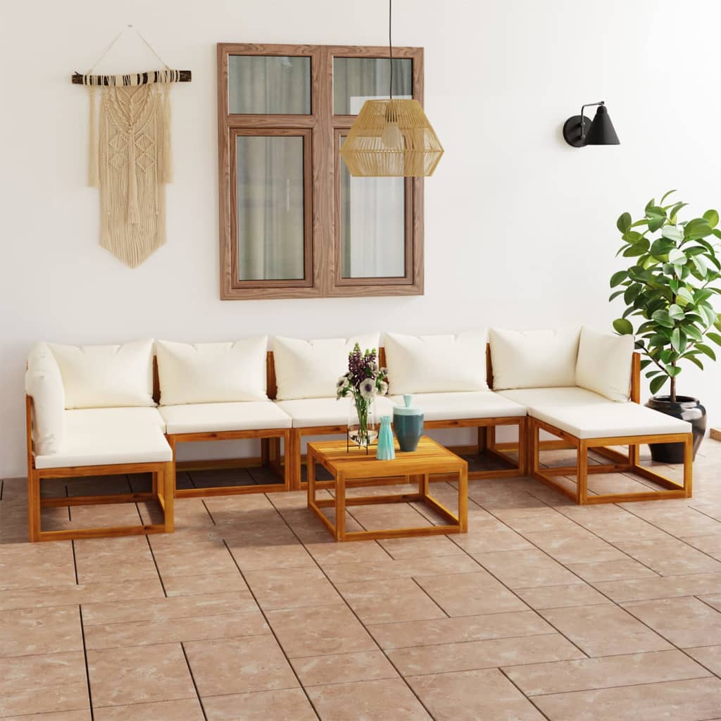 8-delige Loungeset met kussens massief acaciahout crème is nu te koop bij PeponiXL, paradijselijk wonen!