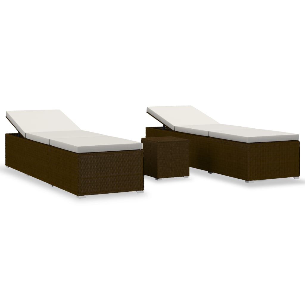 3-delige Ligbeddenset met theetafel poly rattan bruin is nu te koop bij PeponiXL, paradijselijk wonen!