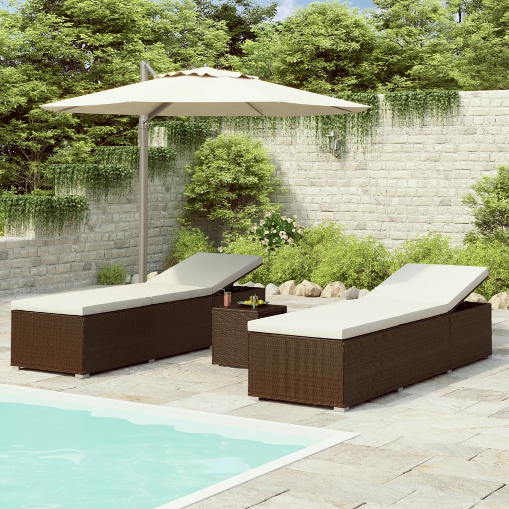3-delige Ligbeddenset met theetafel poly rattan bruin is nu te koop bij PeponiXL, paradijselijk wonen!