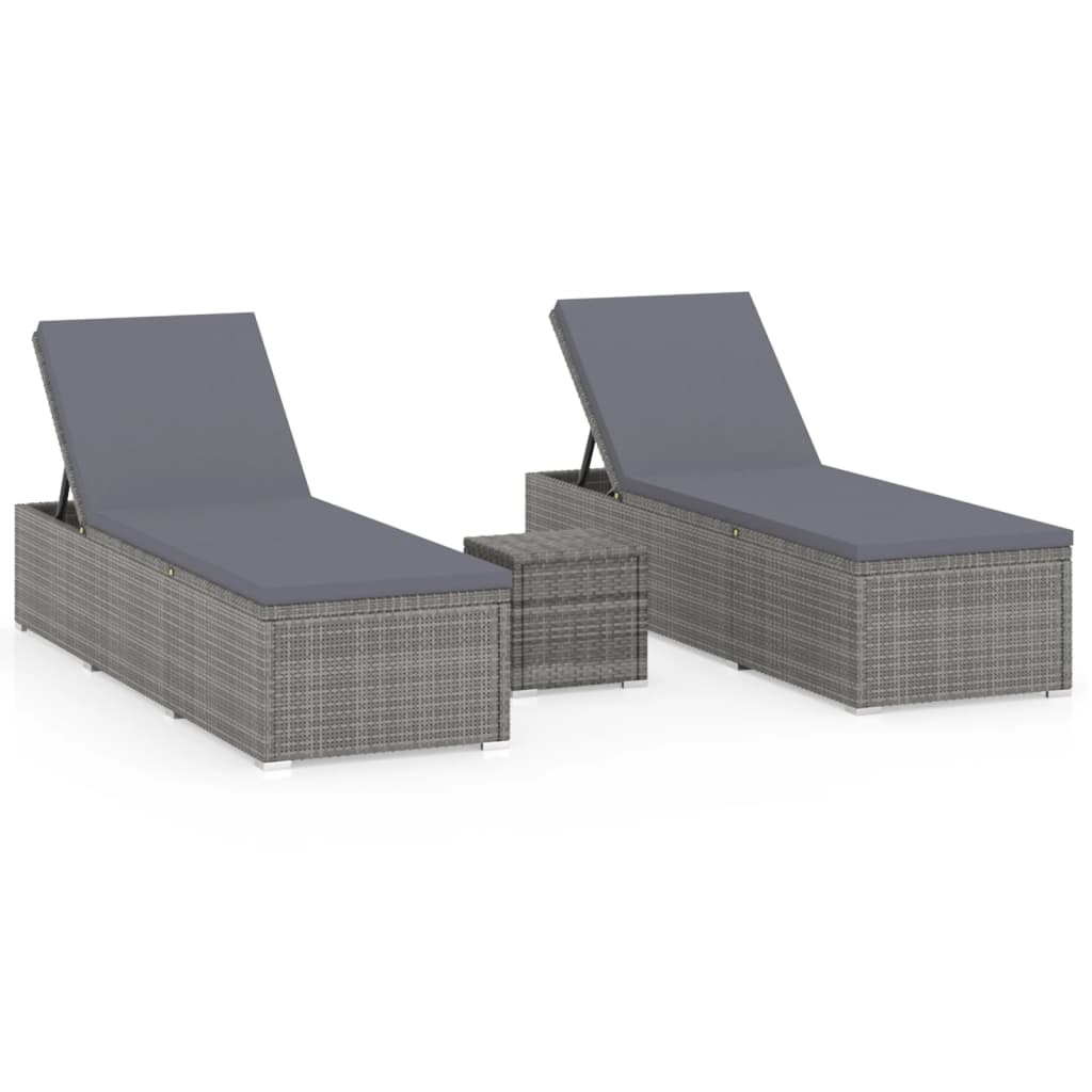 3-delige Ligbeddenset met theetafel poly rattan grijs is nu te koop bij PeponiXL, paradijselijk wonen!