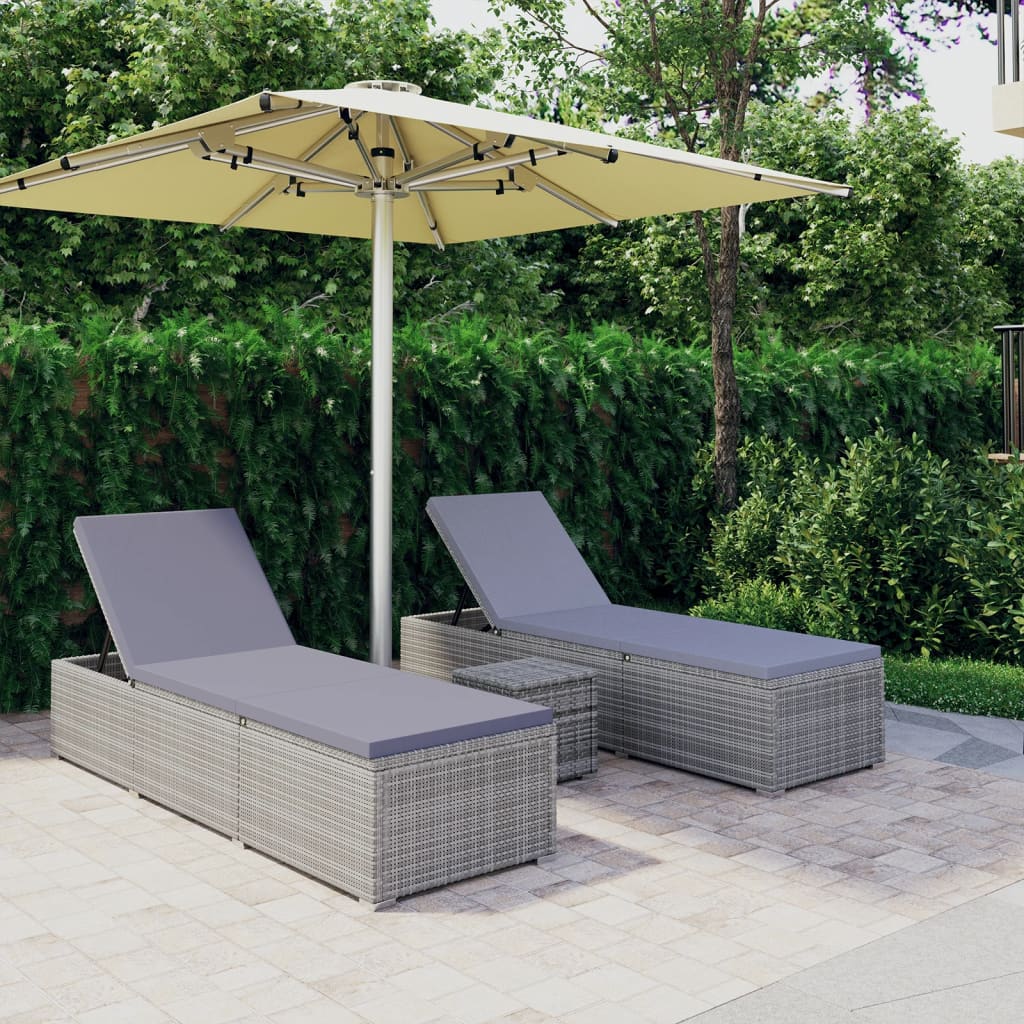 3-delige Ligbeddenset met theetafel poly rattan grijs is nu te koop bij PeponiXL, paradijselijk wonen!