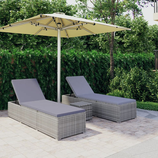 3-delige Ligbeddenset met theetafel poly rattan grijs is nu te koop bij PeponiXL, paradijselijk wonen!