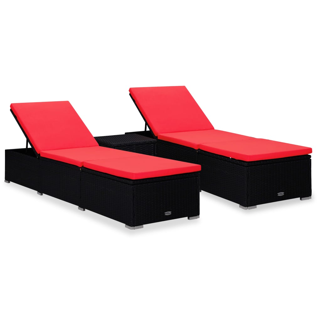 3-delige Ligbeddenset met theetafel poly rattan zwart is nu te koop bij PeponiXL, paradijselijk wonen!