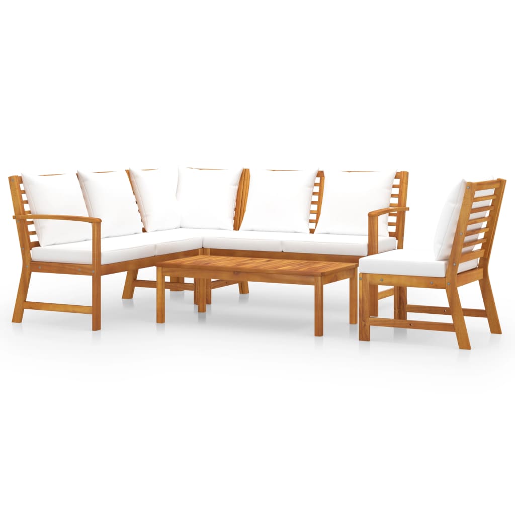 5-delige Loungeset met kussens massief acaciahout crème is nu te koop bij PeponiXL, paradijselijk wonen!