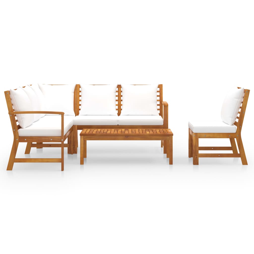 5-delige Loungeset met kussens massief acaciahout crème is nu te koop bij PeponiXL, paradijselijk wonen!