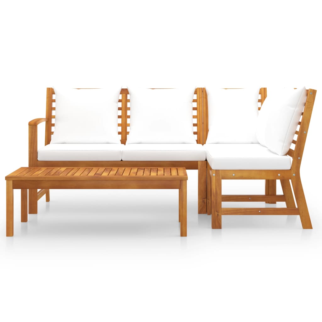 4-delige Loungeset met kussens massief acaciahout crème is nu te koop bij PeponiXL, paradijselijk wonen!