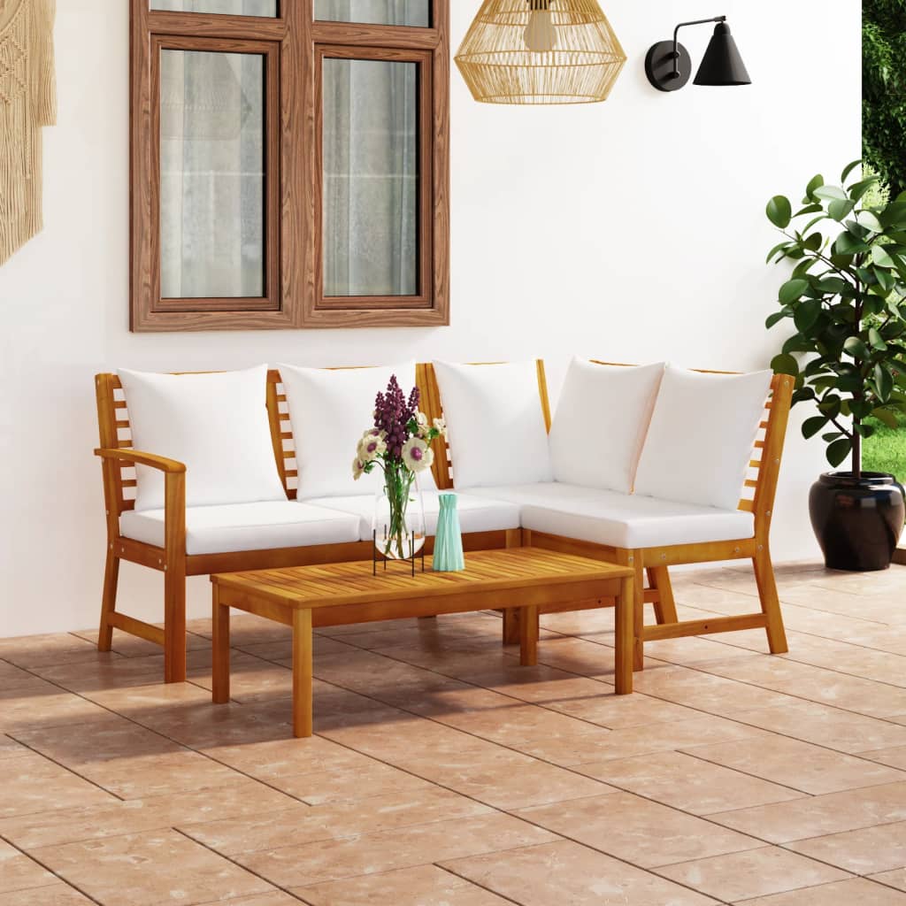 4-delige Loungeset met kussens massief acaciahout crème is nu te koop bij PeponiXL, paradijselijk wonen!