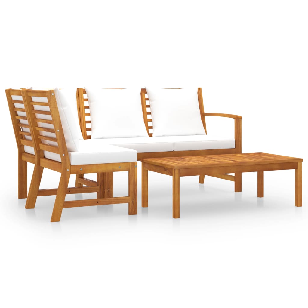 4-delige Loungeset met kussens massief acaciahout crème is nu te koop bij PeponiXL, paradijselijk wonen!
