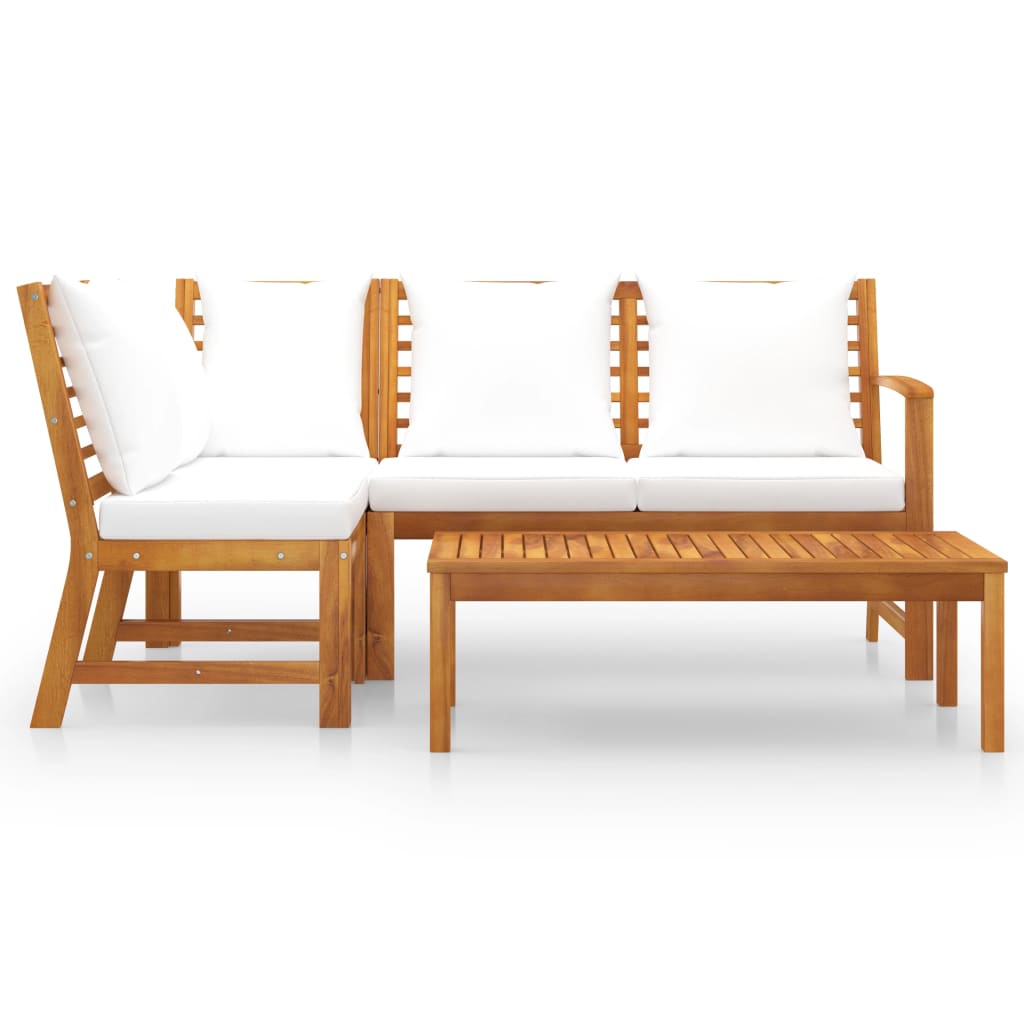 4-delige Loungeset met kussens massief acaciahout crème is nu te koop bij PeponiXL, paradijselijk wonen!