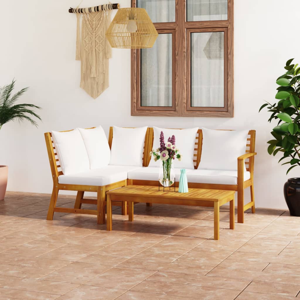4-delige Loungeset met kussens massief acaciahout crème is nu te koop bij PeponiXL, paradijselijk wonen!