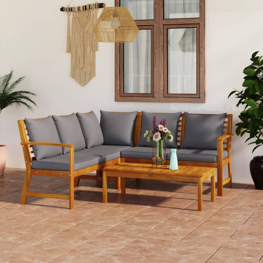 4-delige Loungeset met kussens massief acaciahout is nu te koop bij PeponiXL, paradijselijk wonen!