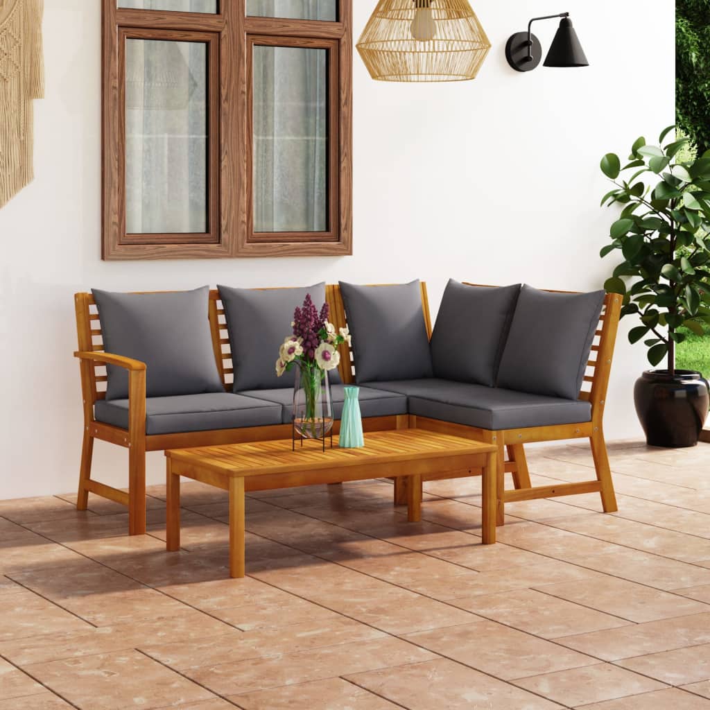 4-delige Loungeset met kussens massief acaciahout is nu te koop bij PeponiXL, paradijselijk wonen!