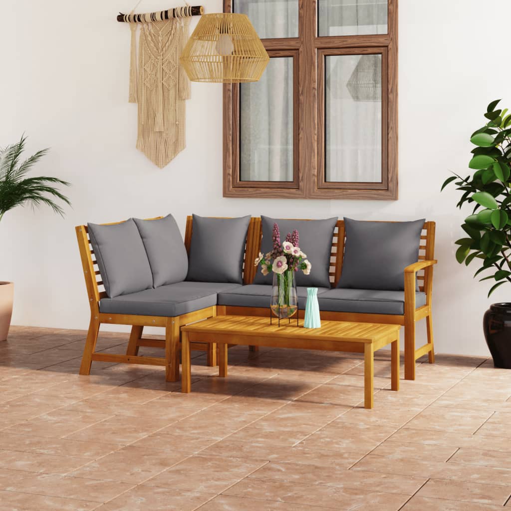 4-delige Loungeset met kussens massief acaciahout is nu te koop bij PeponiXL, paradijselijk wonen!