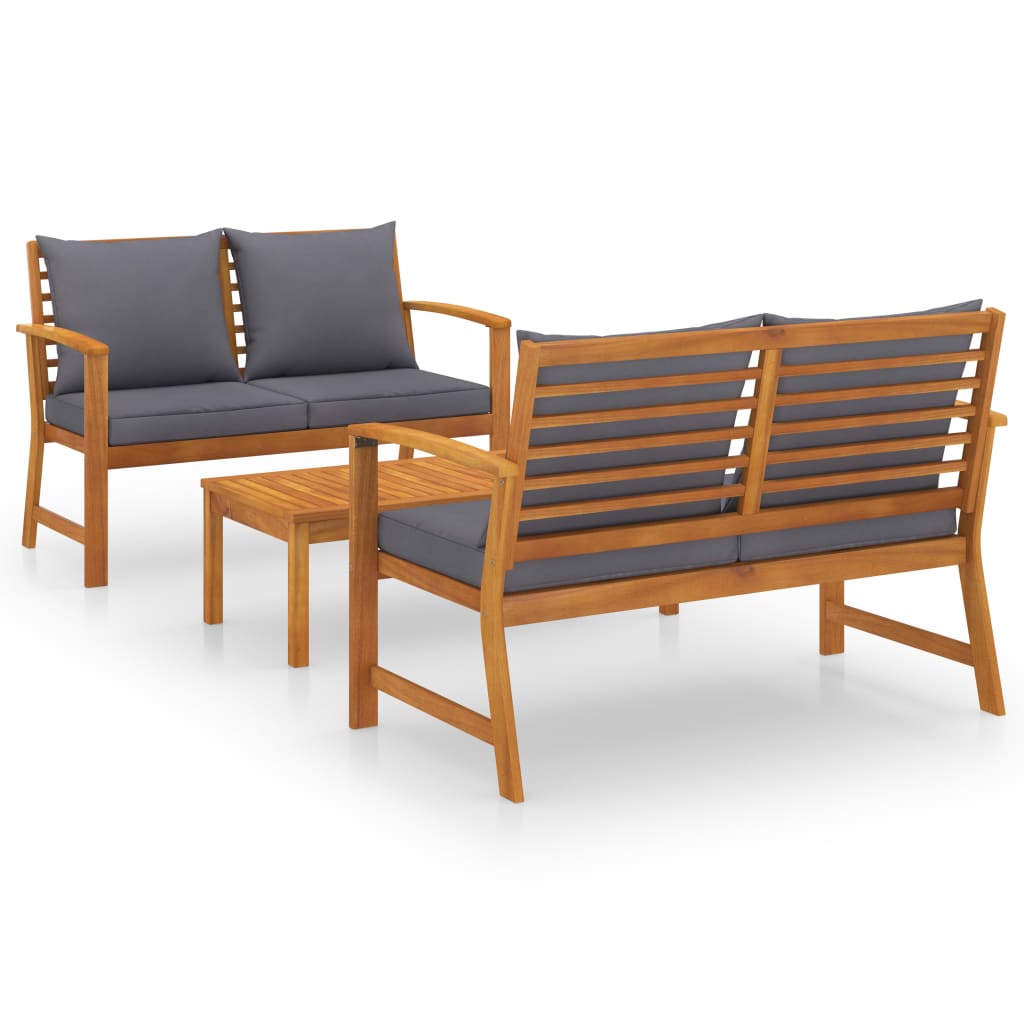 3-delige Loungeset met kussens massief acaciahout is nu te koop bij PeponiXL, paradijselijk wonen!