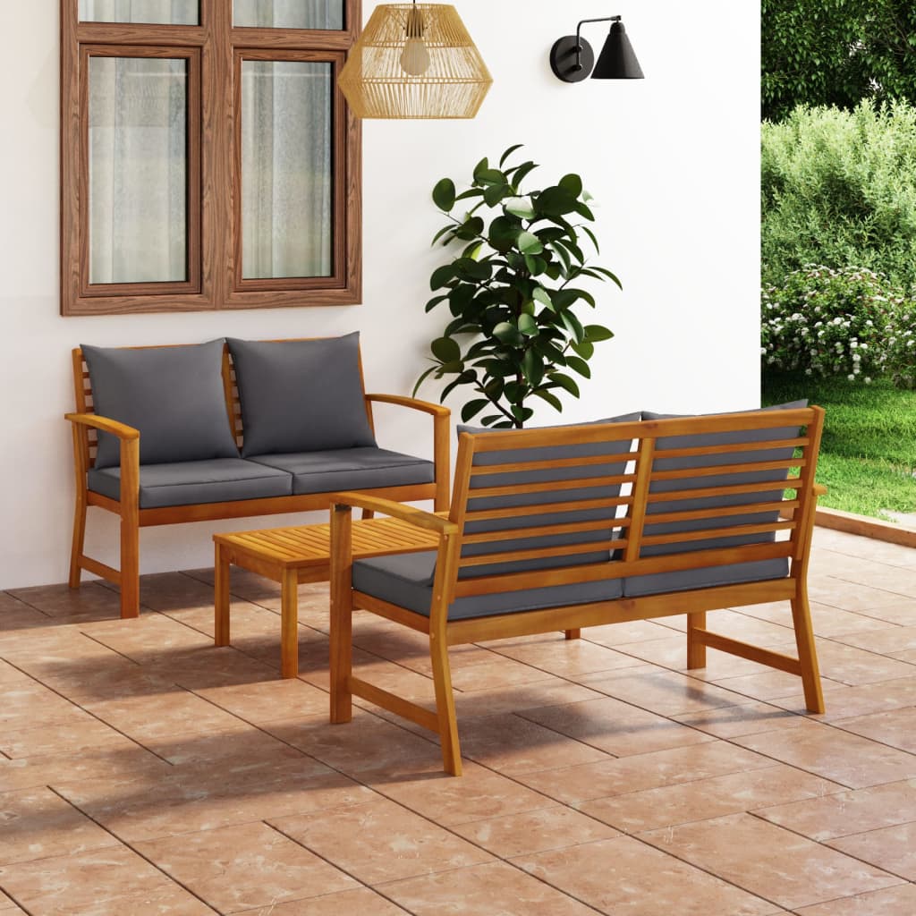 3-delige Loungeset met kussens massief acaciahout is nu te koop bij PeponiXL, paradijselijk wonen!