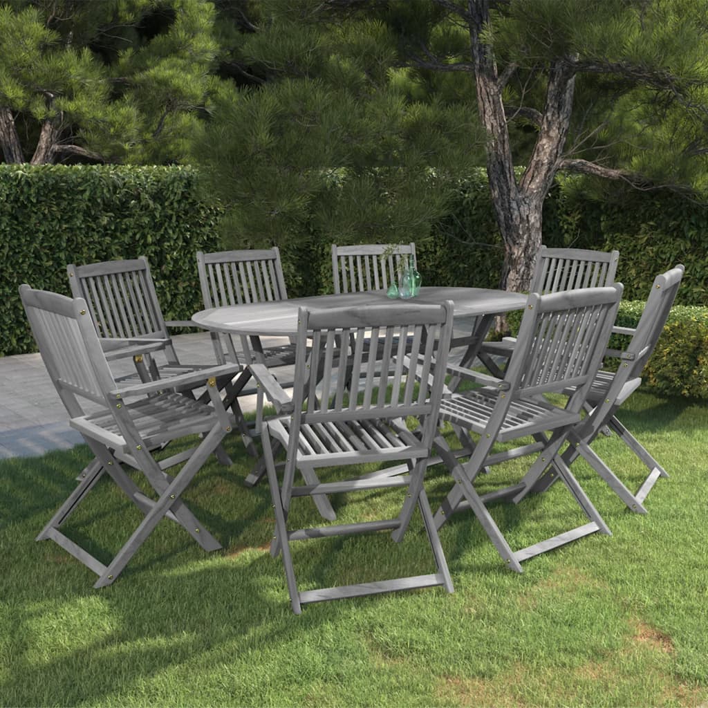 9-delige Tuinset massief acaciahout grijs