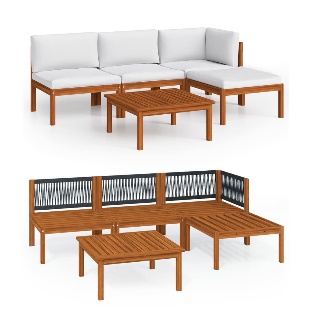 5-delige tuinloungeset met kussens crèmekleurig acaciahout en touw is nu te koop bij PeponiXL, paradijselijk wonen!
