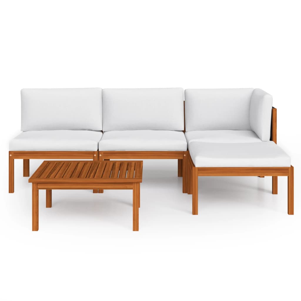 5-delige tuinloungeset met kussens crèmekleurig acaciahout en touw is nu te koop bij PeponiXL, paradijselijk wonen!