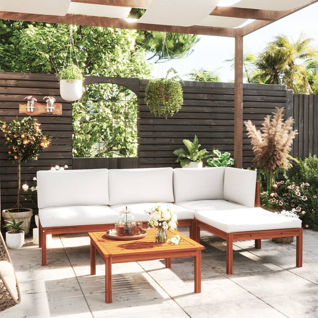 5-delige tuinloungeset met kussens crèmekleurig acaciahout en touw is nu te koop bij PeponiXL, paradijselijk wonen!