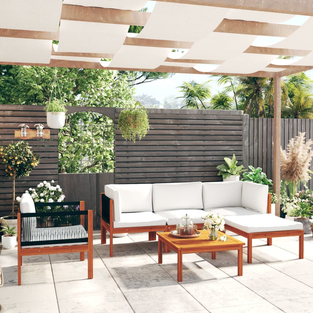 6-delige tuinloungeset met kussens crèmekleurig acaciahout en touw is nu te koop bij PeponiXL, paradijselijk wonen!