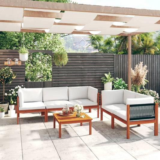 6-delige tuinloungeset met kussens crèmekleurig acaciahout en touw is nu te koop bij PeponiXL, paradijselijk wonen!
