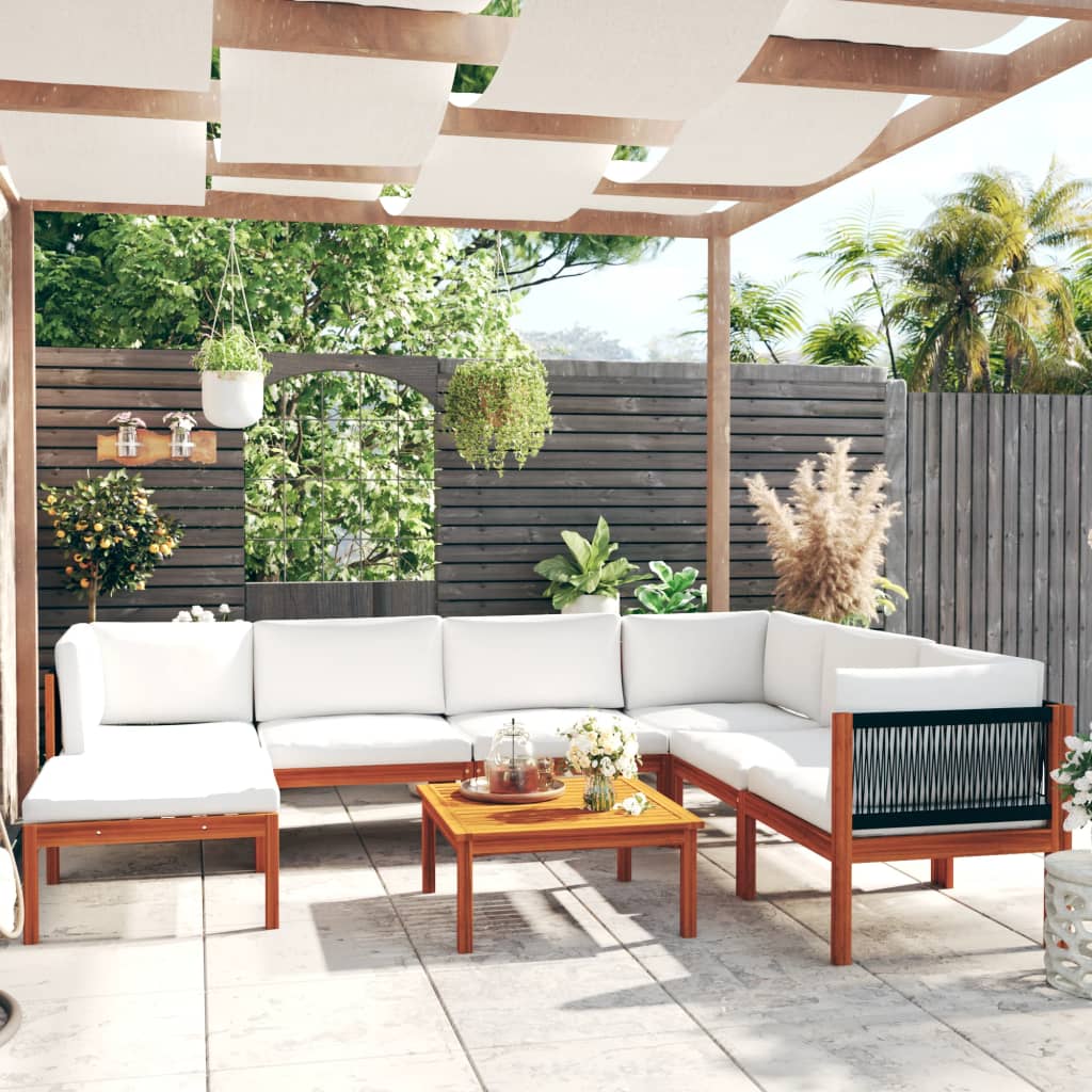 8-delige tuinloungeset met kussens crèmekleurig acaciahout en touw is nu te koop bij PeponiXL, paradijselijk wonen!
