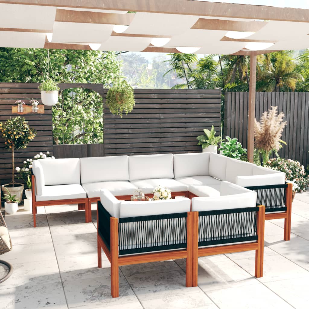 10-delige tuinloungeset met kussens crèmekleurig acaciahout en touw is nu te koop bij PeponiXL, paradijselijk wonen!