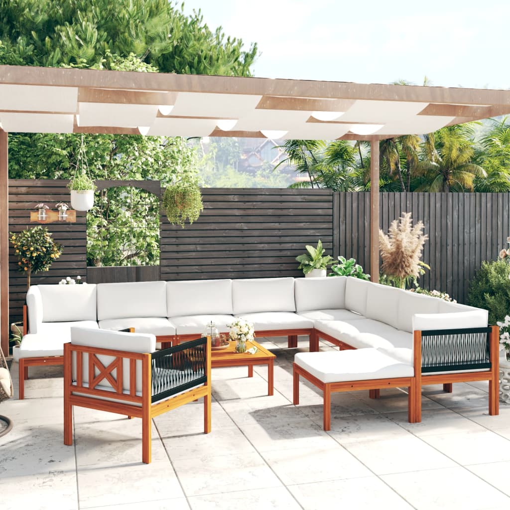 12-delige tuinloungeset met kussens crèmekleurig acaciahout en touw is nu te koop bij PeponiXL, paradijselijk wonen!