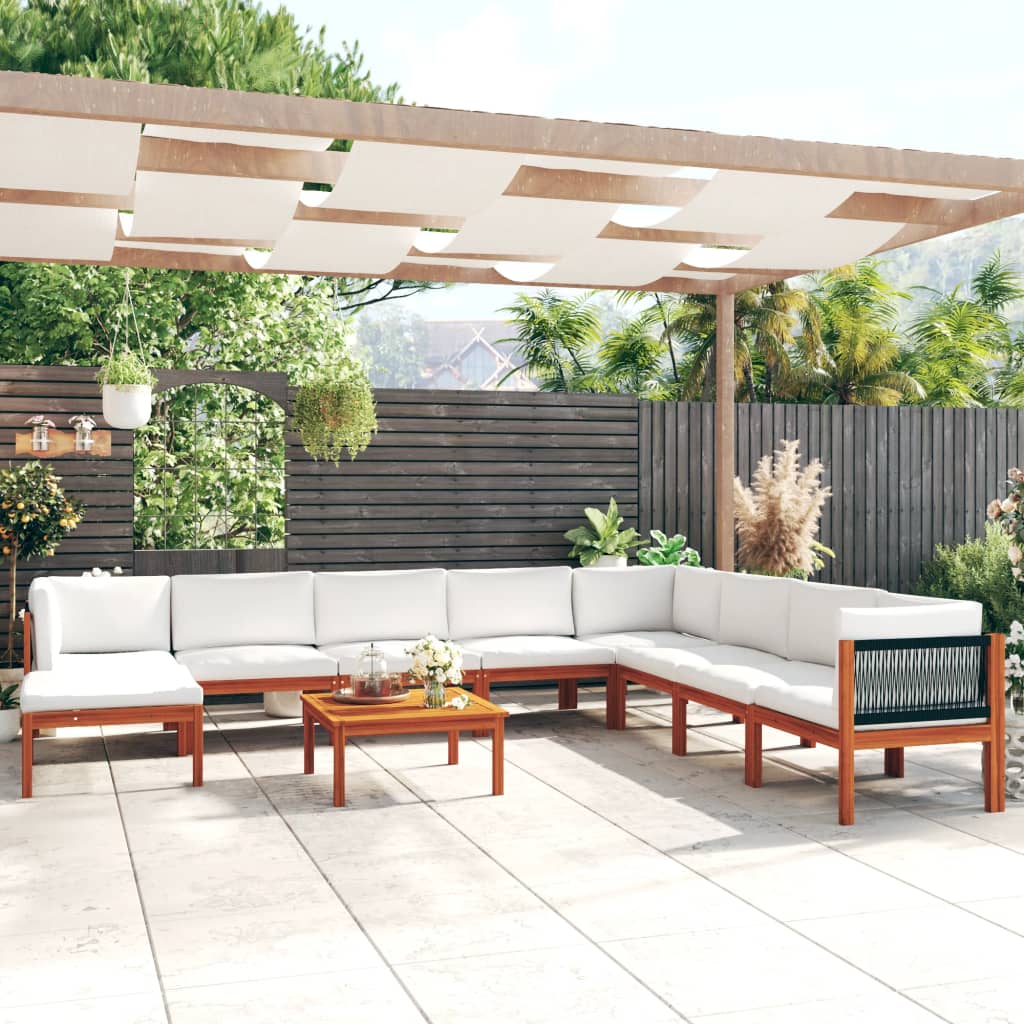 9-delige tuinloungeset met kussens crèmekleurig acaciahout en touw is nu te koop bij PeponiXL, paradijselijk wonen!