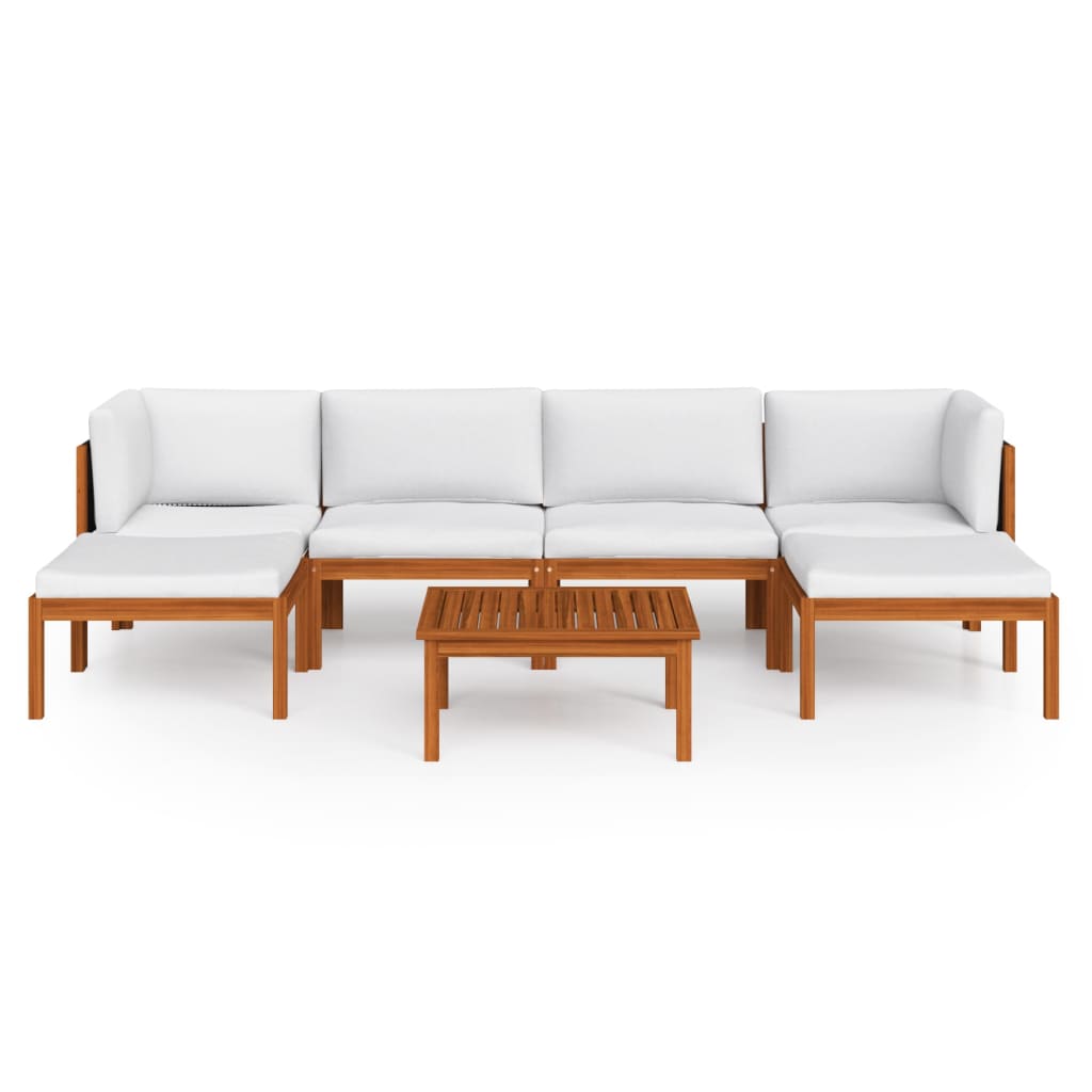 7-delige tuinloungeset met kussens crèmekleurig acaciahout en touw is nu te koop bij PeponiXL, paradijselijk wonen!