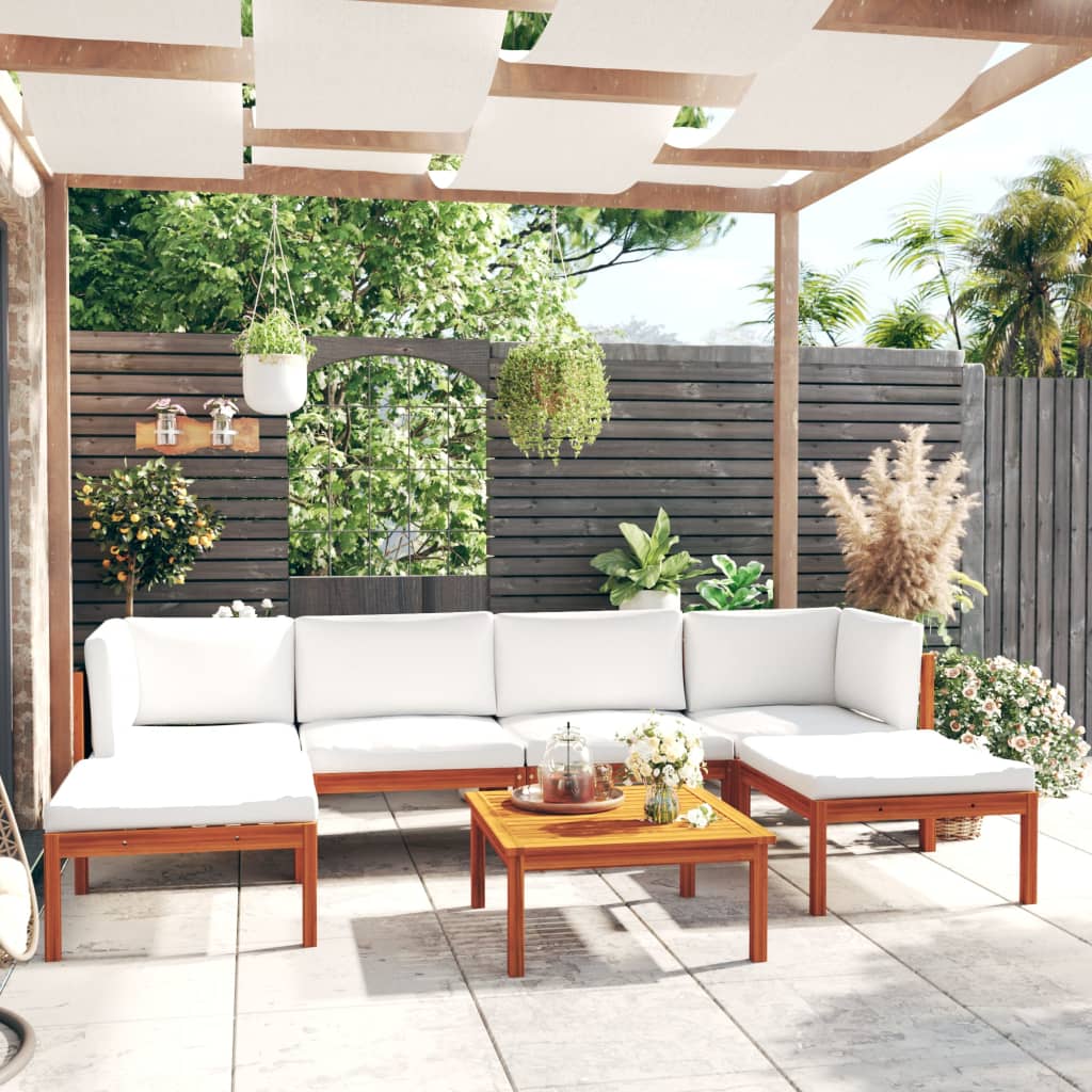 7-delige tuinloungeset met kussens crèmekleurig acaciahout en touw is nu te koop bij PeponiXL, paradijselijk wonen!