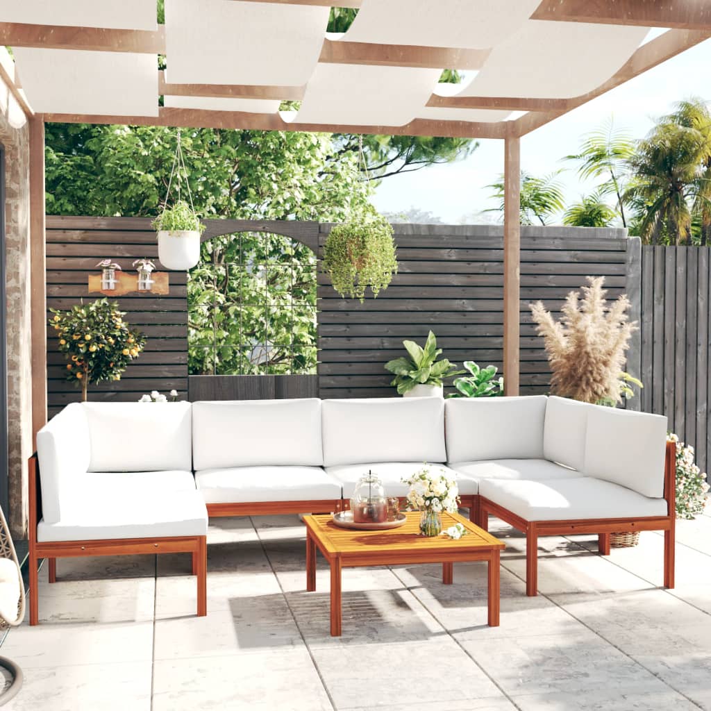 7-delige tuinloungeset met kussens crèmekleurig acaciahout en touw is nu te koop bij PeponiXL, paradijselijk wonen!
