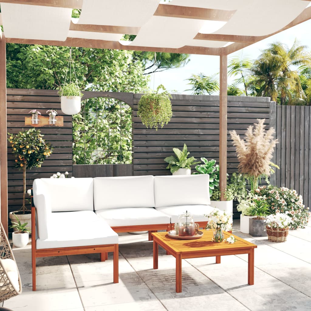 5-delige tuinloungeset met kussens crème 63x63 cm is nu te koop bij PeponiXL, paradijselijk wonen!