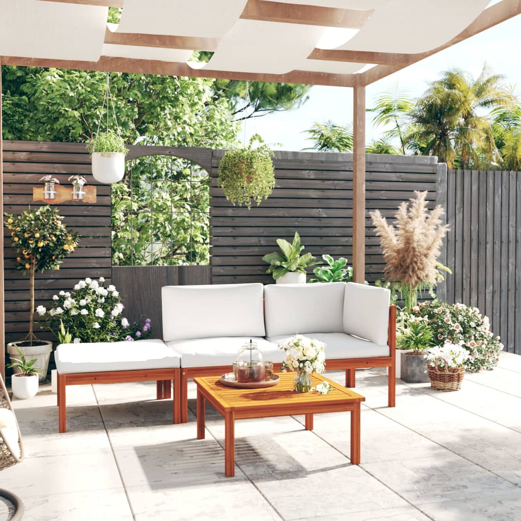 4-delige tuinloungeset met kussens crème 63x63 cm is nu te koop bij PeponiXL, paradijselijk wonen!