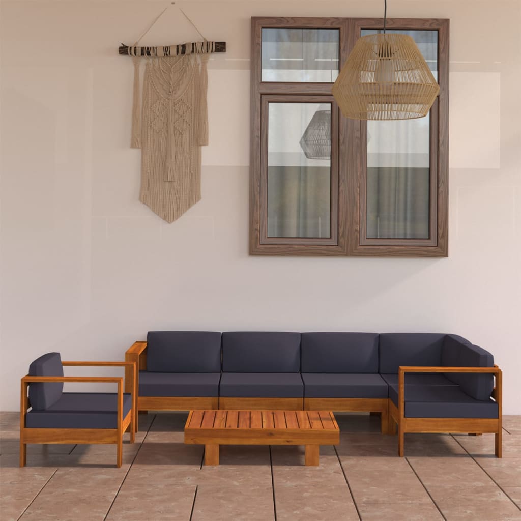 7-delige Loungeset met donkergrijze kussens acaciahout is nu te koop bij PeponiXL, paradijselijk wonen!