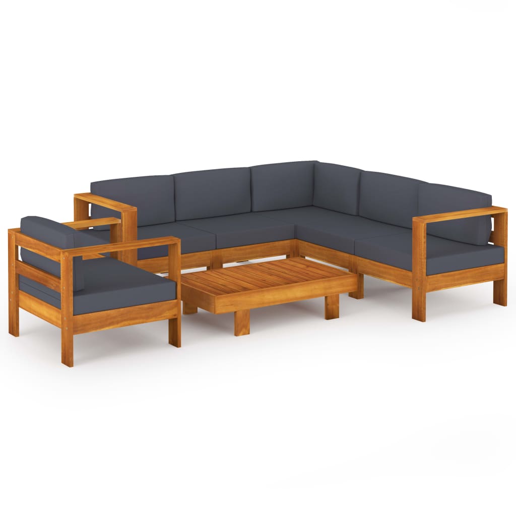 7-delige Loungeset met donkergrijze kussens acaciahout is nu te koop bij PeponiXL, paradijselijk wonen!