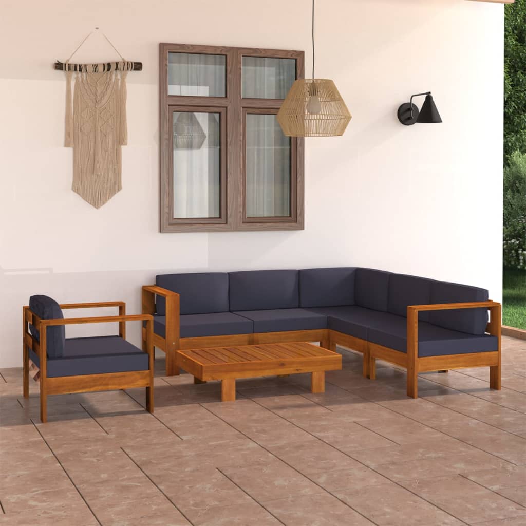 7-delige Loungeset met donkergrijze kussens acaciahout is nu te koop bij PeponiXL, paradijselijk wonen!