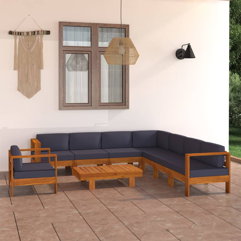 9-delige Loungeset met donkergrijze kussens acaciahout is nu te koop bij PeponiXL, paradijselijk wonen!