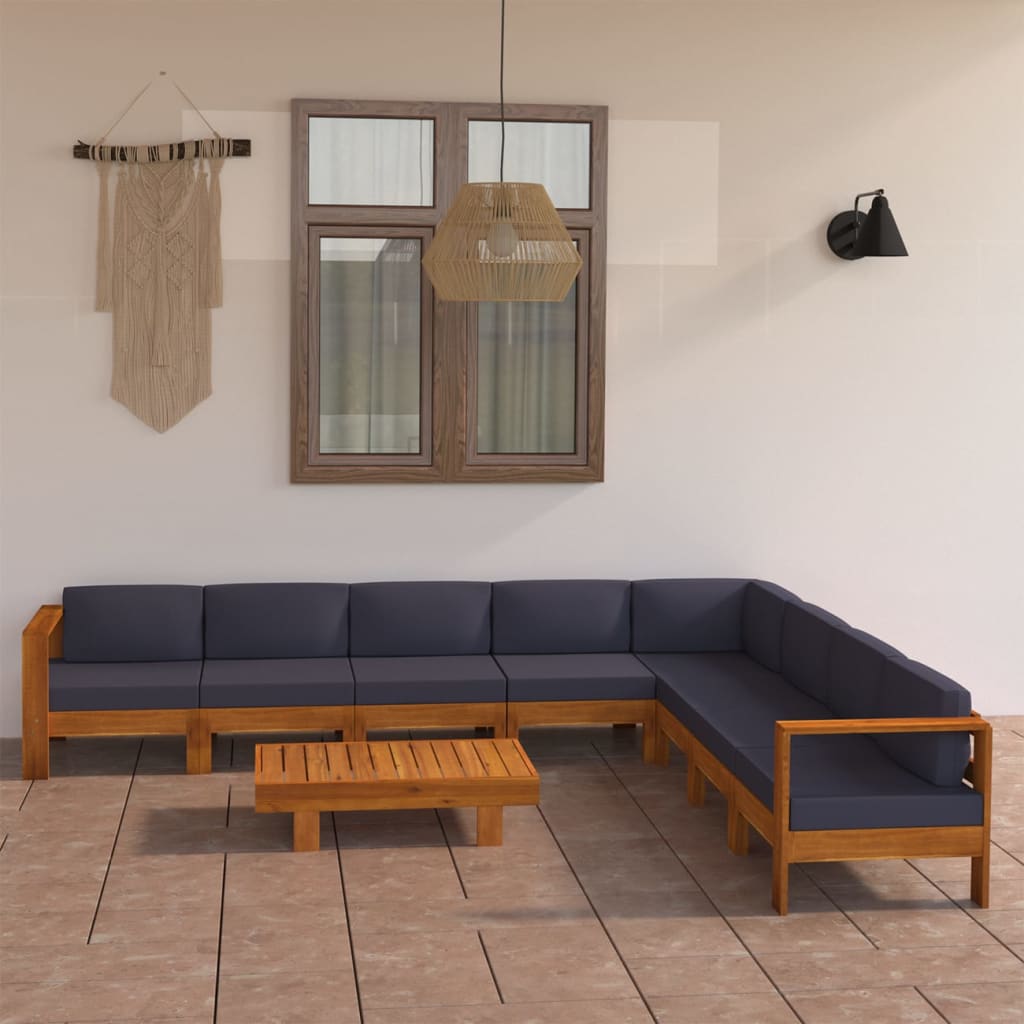 9-delige Loungeset met donkergrijze kussens acaciahout is nu te koop bij PeponiXL, paradijselijk wonen!