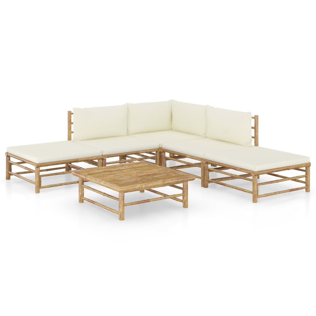 6-delige Loungeset met crèmewitte kussens bamboe is nu te koop bij PeponiXL, paradijselijk wonen!