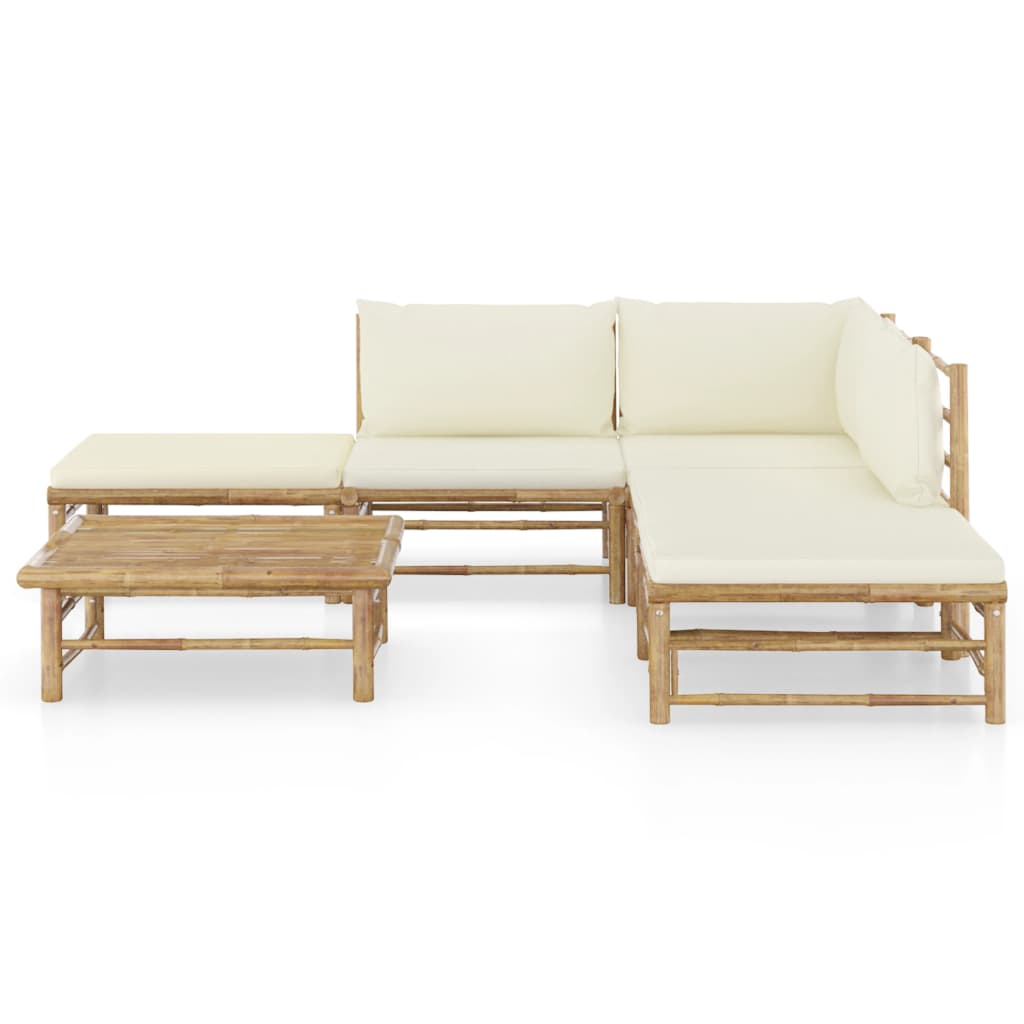 6-delige Loungeset met crèmewitte kussens bamboe is nu te koop bij PeponiXL, paradijselijk wonen!