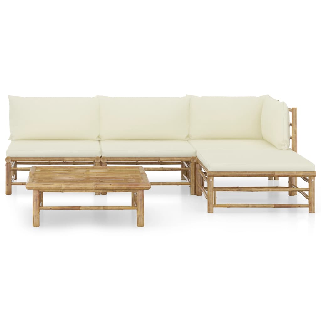 5-delige Loungeset met crèmewitte kussens bamboe is nu te koop bij PeponiXL, paradijselijk wonen!