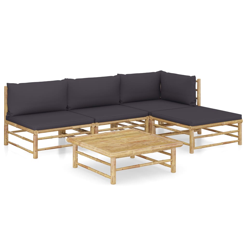 5-delige Loungeset met donkergrijze kussens bamboe is nu te koop bij PeponiXL, paradijselijk wonen!