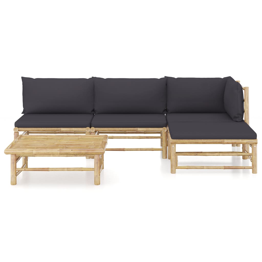 5-delige Loungeset met donkergrijze kussens bamboe is nu te koop bij PeponiXL, paradijselijk wonen!