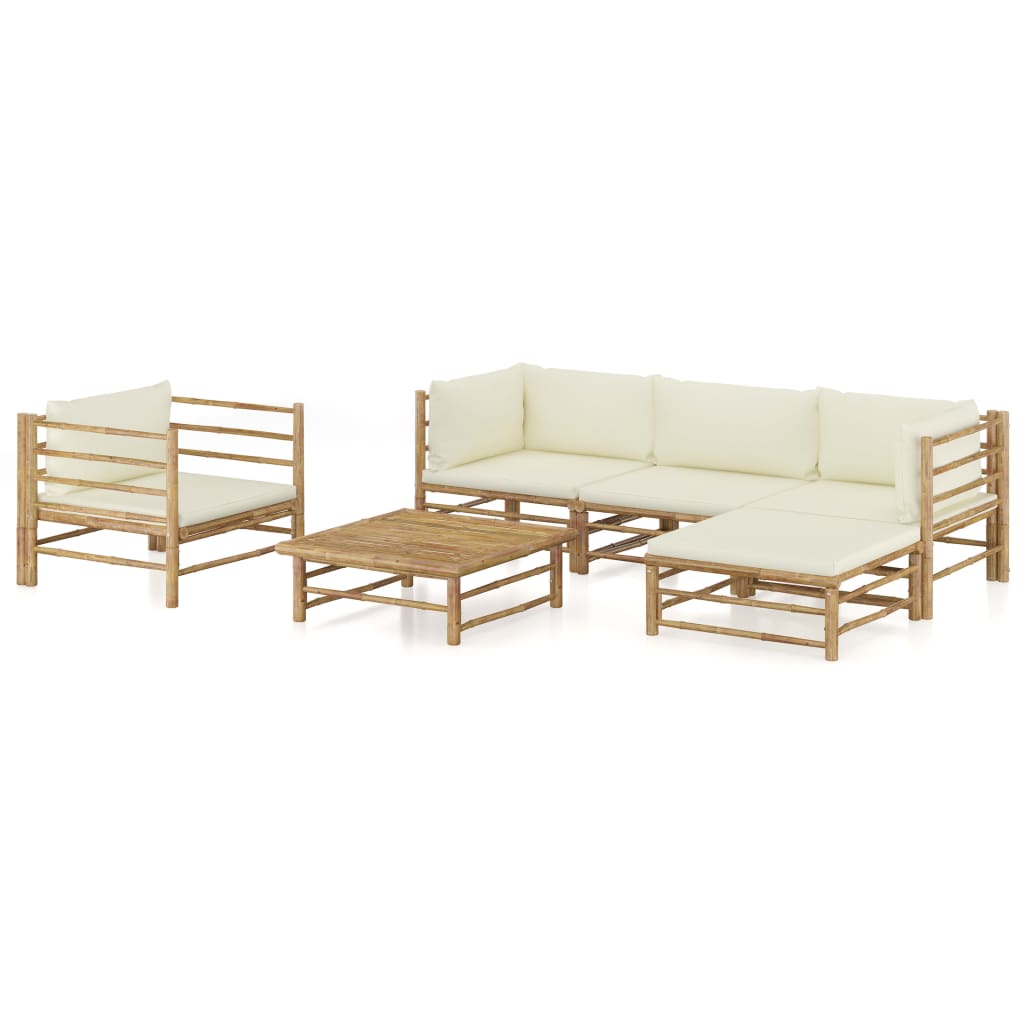 6-delige Loungeset met crèmewitte kussens bamboe is nu te koop bij PeponiXL, paradijselijk wonen!